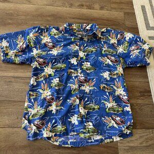 Vintage Y2K Funny Hawaiian Racing Cars Button Up Shirt